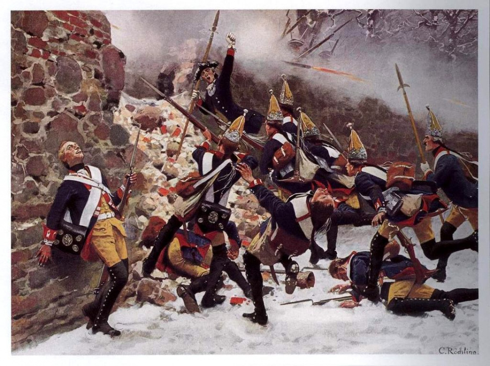 Carla Röchling: Szturm wojsk pruskich przez wyłom w murze w bitwie pod Lutynią. Domena publiczna